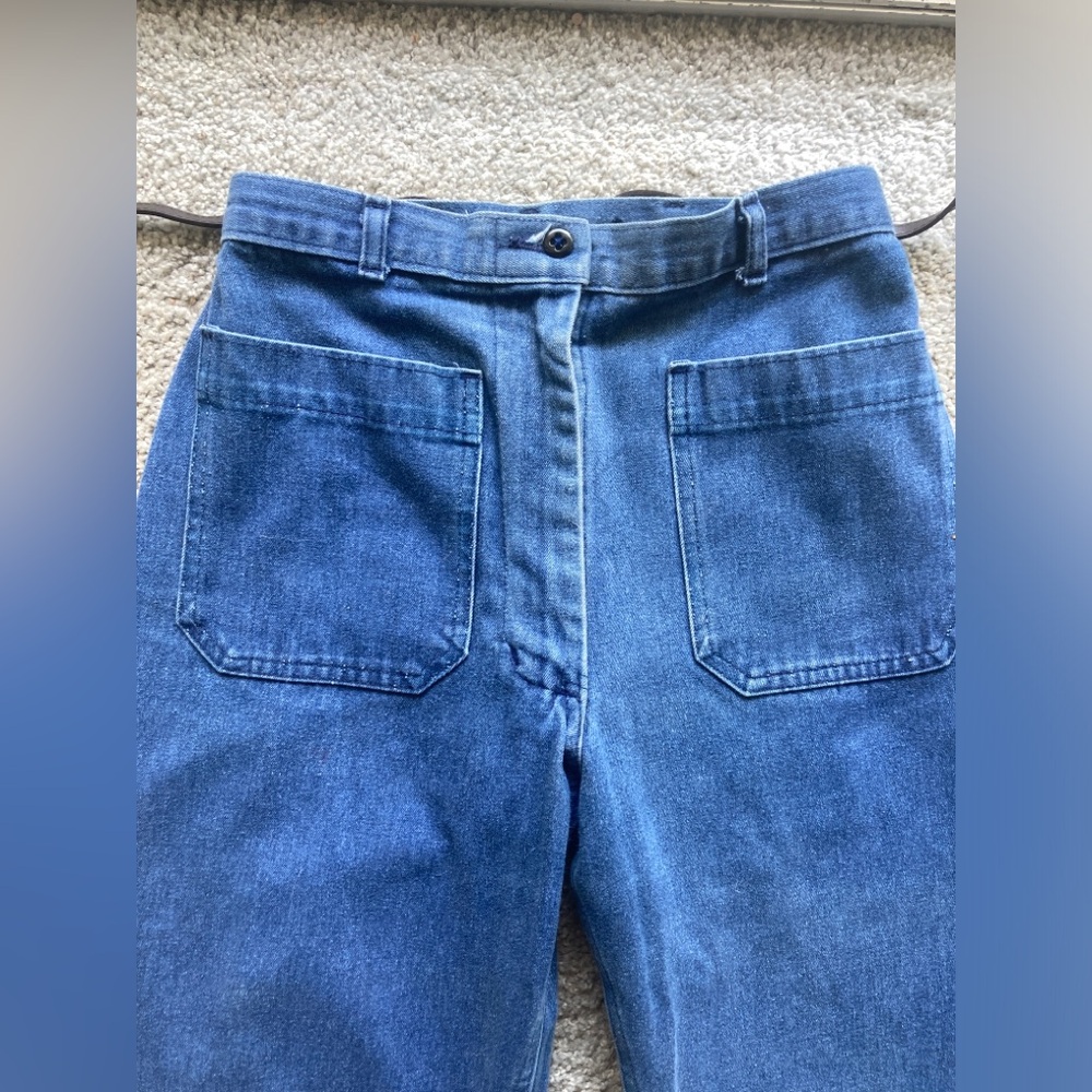 Vintage 70’s Jeans XS 24 waist high waist front pocket straight flare wide